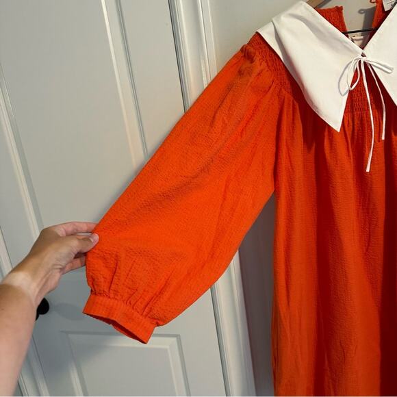 Sindiso Khumalo x & other Stories Orange Textured Peter Pan Collar Mini Dress 10 - Picture 16 of 16